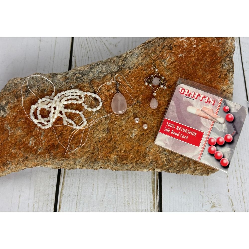 Jewelry Repair‎ Lot Rose Quartz Earrings Freshwater Pearls Silk Bead Cord P170